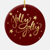 Holly Jolly | Elegant Goud Faux Folie Script Keramisch Ornament (Achterkant)