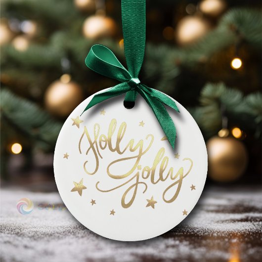 Holly Jolly | Elegant Goud Faux Folie Script Keramisch Ornament