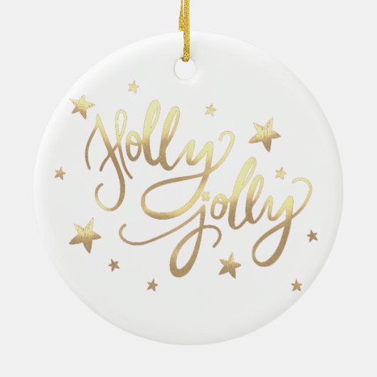 Holly Jolly | Elegant Goud Faux Folie Script Keramisch Ornament (Achterkant)
