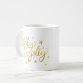 Holly Jolly | Elegant Goud Faux Folie Script Koffiemok (Voorkant links)