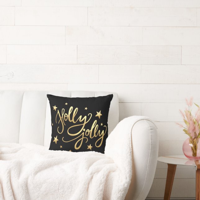 Holly Jolly | Elegant Goud Faux Folie Script Kussen (Bank)