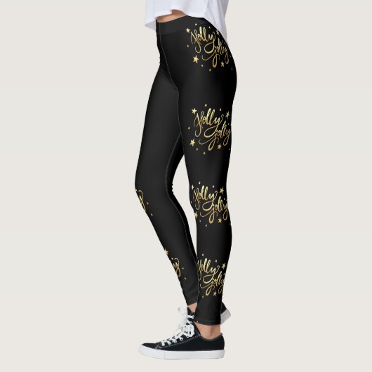 Holly Jolly | Elegant Goud Faux Folie Script Leggings (Links)