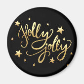 Holly Jolly | Elegant Goud Faux Folie Script Magneet (Voorkant)