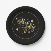 Holly Jolly | Elegant Goud Faux Folie Script Papieren Bordje (Voorkant)
