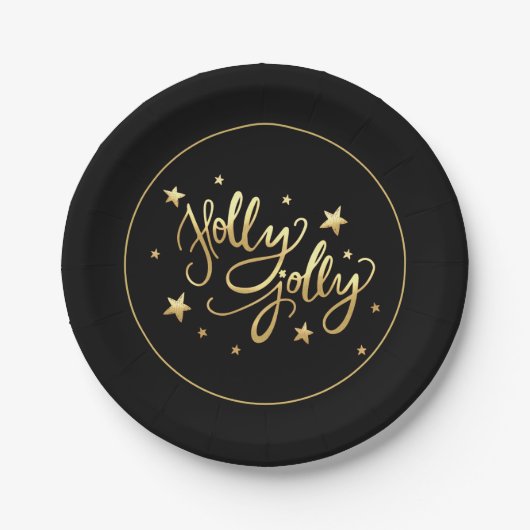 Holly Jolly | Elegant Goud Faux Folie Script Papieren Bordje (Voorkant)