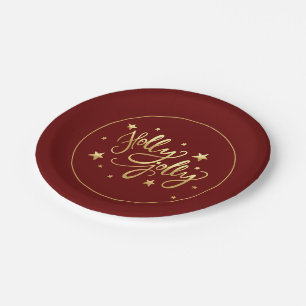 Holly Jolly   Elegant Goud Faux Folie Script Papieren Bordje