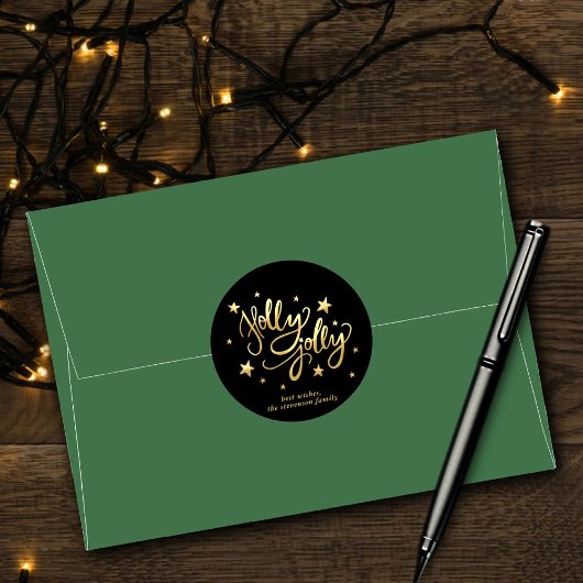 Holly Jolly | Elegant Goud Faux Folie Script Ronde Sticker