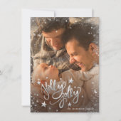 Holly Jolly | Elegant Silver Faux Foil 2 Foto Feestdagenkaart (Voorkant)