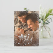 Holly Jolly | Elegant Silver Faux Foil 2 Foto Feestdagenkaart (Staand voorkant)