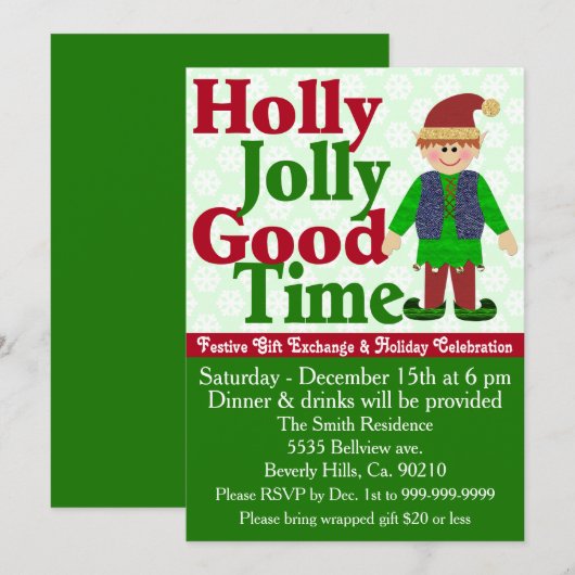 Holly Jolly Elf Gift Exchange Kaart (Voorkant / Achterkant)