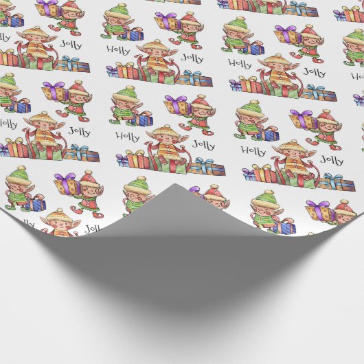 Holly Jolly Elves Cadeaupapier (Hoek)