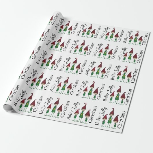 Holly Jolly Elves Wrapping paper Cadeaupapier (Uitgerold)