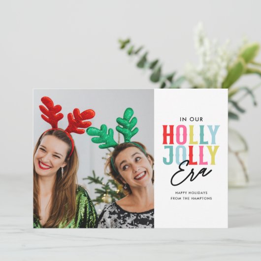 Holly Jolly Era Kleurrijke Foto Feestdagenkaart (Staand voorkant)
