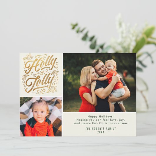 Holly Jolly Familie Kerstfoto Collage Kaart (Staand voorkant)