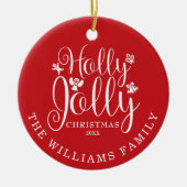 Holly Jolly Familienaam Foto Kerstmis Feestdagen Keramisch Ornament (Voorkant)