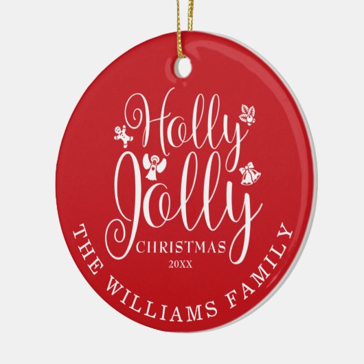 Holly Jolly Familienaam Foto Kerstmis Feestdagen Keramisch Ornament (Links)