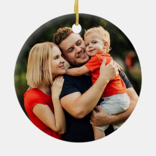 Holly Jolly Familienaam Foto Kerstmis Feestdagen Keramisch Ornament (Achterkant)