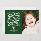 Holly Jolly Familienaam & Foto Kerstmis Feestdagenkaart (Voorkant)