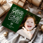 Holly Jolly Familienaam & Foto Kerstmis Feestdagenkaart