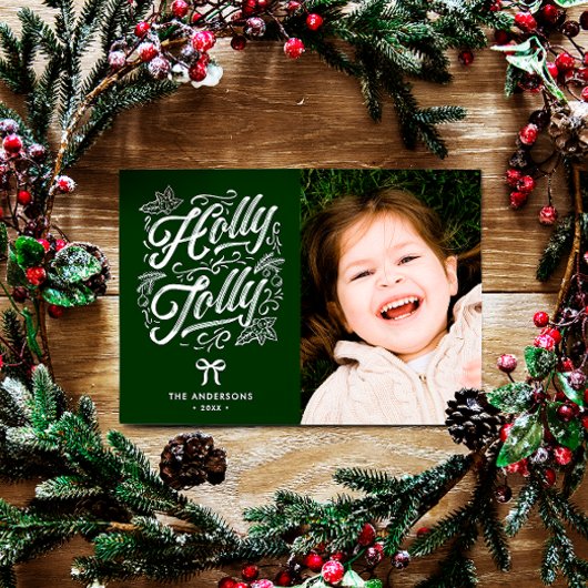 Holly Jolly Familienaam & Foto Kerstmis Feestdagenkaart
