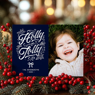Holly Jolly Familienaam & Foto Kerstmis Feestdagenkaart