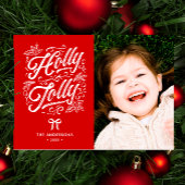 Holly Jolly Familienaam & Foto Kerstmis Feestdagenkaart