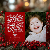 Holly Jolly Familienaam & Foto Kerstmis Feestdagenkaart