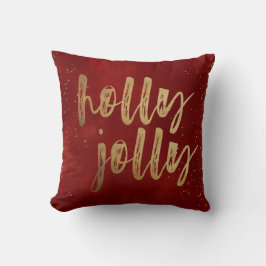 Holly Jolly faux folie borstel script vakantie Kussen