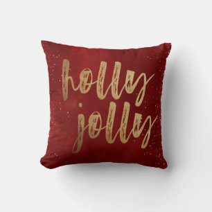 Holly Jolly faux folie borstel script vakantie Kussen