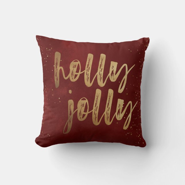 Holly Jolly faux folie borstel script vakantie Kussen (Voorkant)