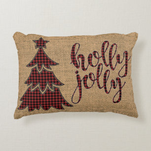 holly jolly FAUX jute, geruite boom kussen