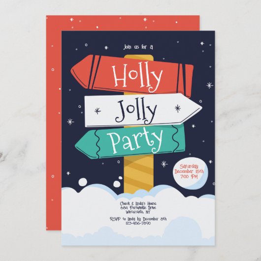 Holly Jolly Feest Kaart (Voorkant / Achterkant)