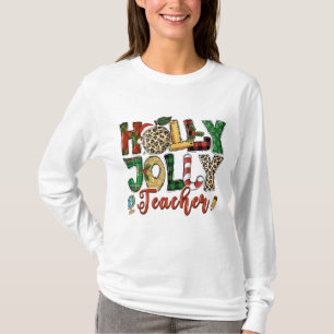 Holly Jolly Feestdagen Typografie voor leraar kers T-shirt