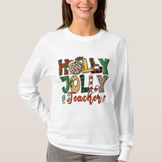 Holly Jolly Feestdagen Typografie voor leraar kers T-shirt (Voorkant)