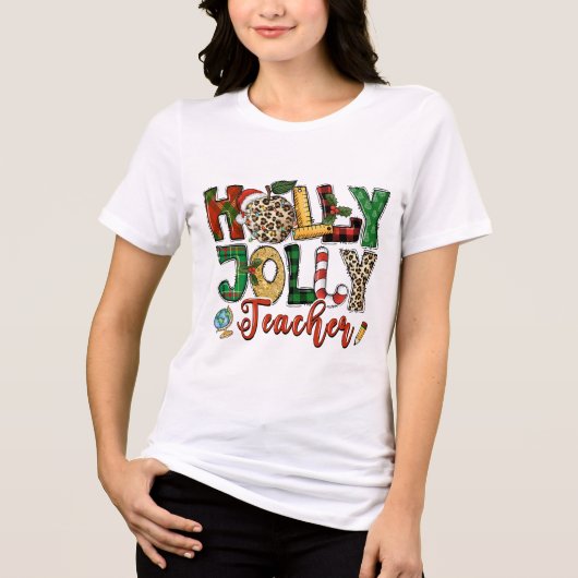 Holly Jolly Feestdagen Typografie voor leraar kers Tri-Blend Shirt (Voorkant)