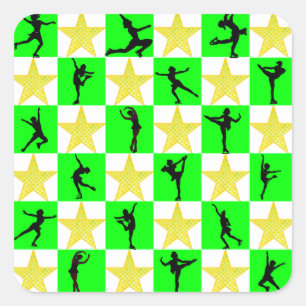 HOLLY JOLLY FIGUUR SCHAATSEN KERSTMIS ONTWERP VIERKANTE STICKER