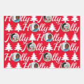 Holly Jolly Foto Collage Red White Kerstmis Inpakpapier Vel (Voorkant)
