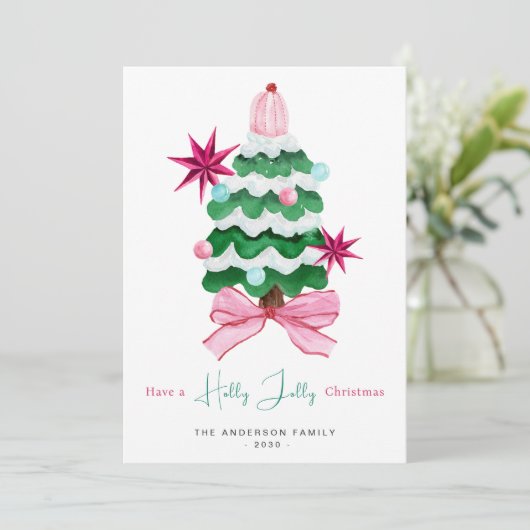 Holly Jolly Foto Kerstboom Vakantie Kaart (Staand voorkant)