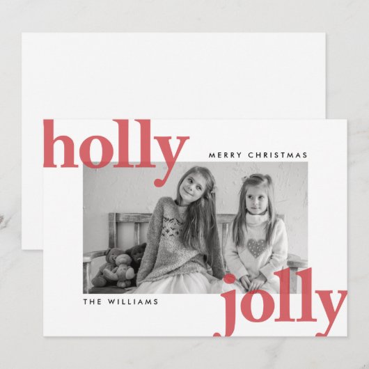 Holly Jolly Fotokerstgroet Feestdagenkaart (Voorkant / Achterkant)