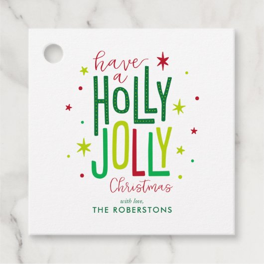 "Holly Jolly" Fun and Festive Custom Kerstmis Bedankjes Labels (Voorkant)