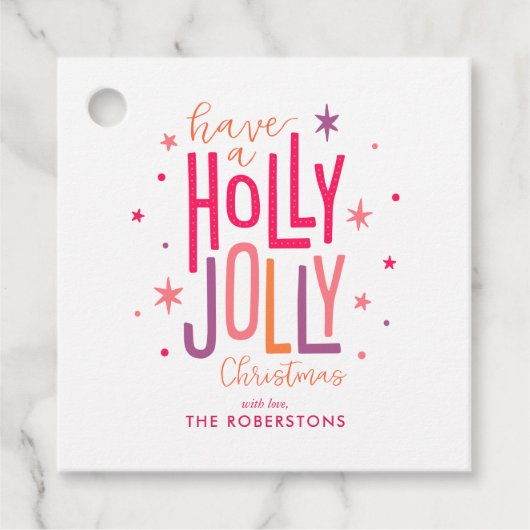 "Holly Jolly" Fun and Festive Custom Kerstmis Bedankjes Labels (Voorkant)