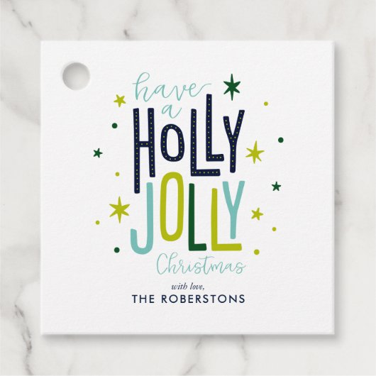 "Holly Jolly" Fun and Festive Custom Kerstmis Bedankjes Labels (Voorkant)