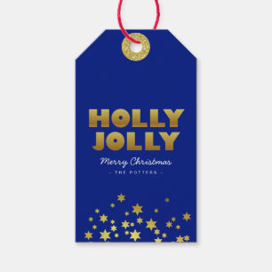 Holly Jolly   Fun Christmas Blue & Gold Cadeau Lab Cadeaulabel