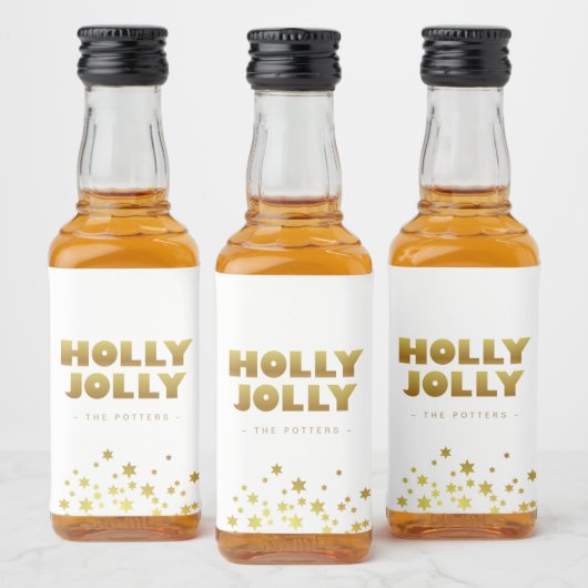 Holly Jolly | Fun Christmas White & Gold Mini Likeurfles Etiket (Flessen)