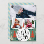 Holly Jolly Fun Script-kerstinboomfoto Feestdagenkaart (Voorkant / Achterkant)