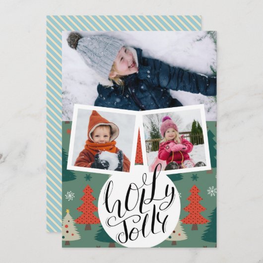 Holly Jolly Fun Script-kerstinboomfoto Feestdagenkaart (Voorkant / Achterkant)