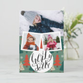Holly Jolly Fun Script-kerstinboomfoto Feestdagenkaart (Staand voorkant)