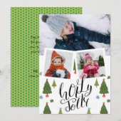 Holly Jolly Fun Script-kerstinboomfoto Feestdagenkaart (Voorkant / Achterkant)