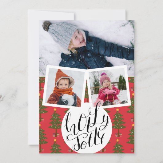Holly Jolly Fun Script-kerstinboomfoto Feestdagenkaart (Voorkant)