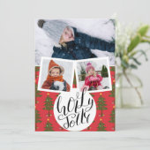 Holly Jolly Fun Script-kerstinboomfoto Feestdagenkaart (Staand voorkant)